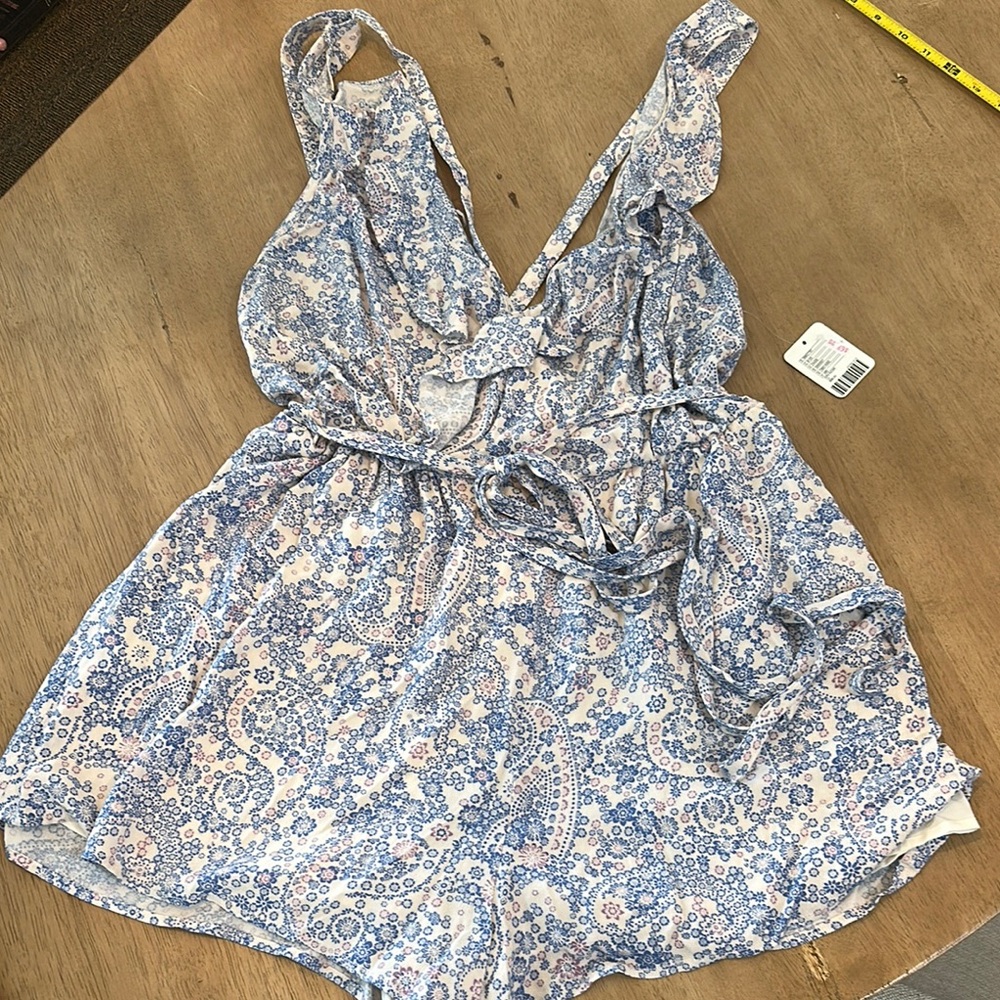 Free People NWT Blue and White Paisley Romper